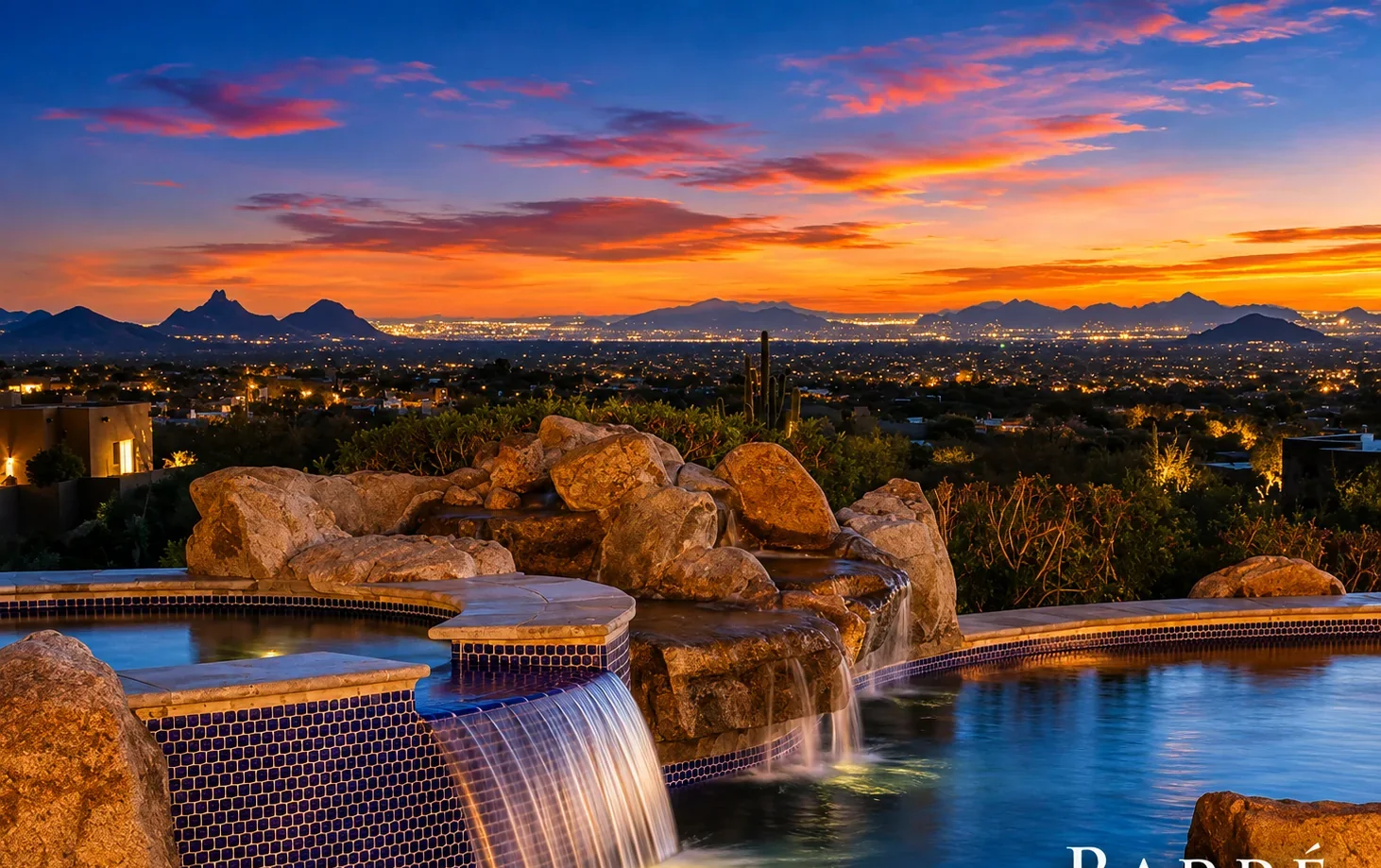 Pool deck at sunset